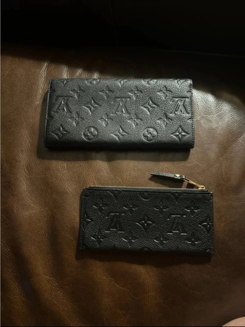 Louis Vuitton Black Monogram Embossed Wallet and Zip Pouch Set